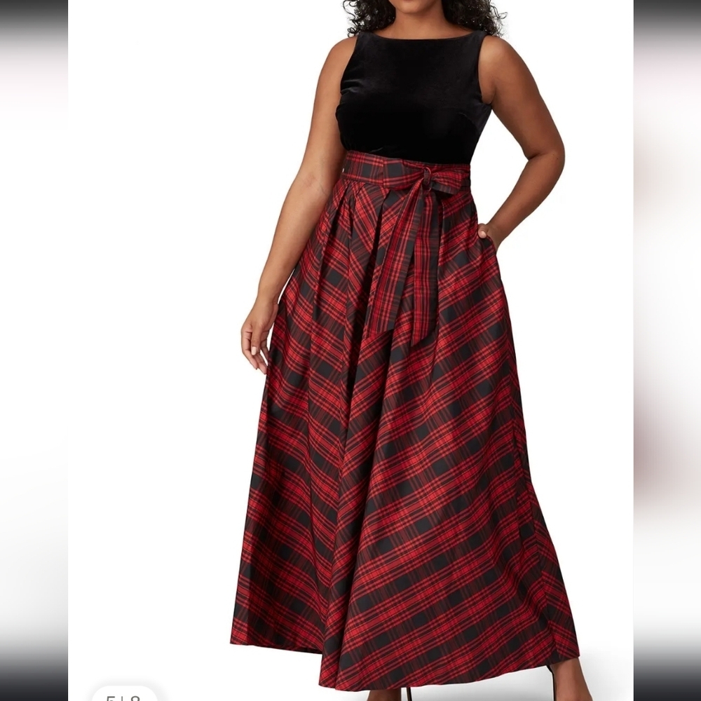 Ralph Lauren Black and Red Plaid Dress Tafetta Ladies Size 14 Event Ready